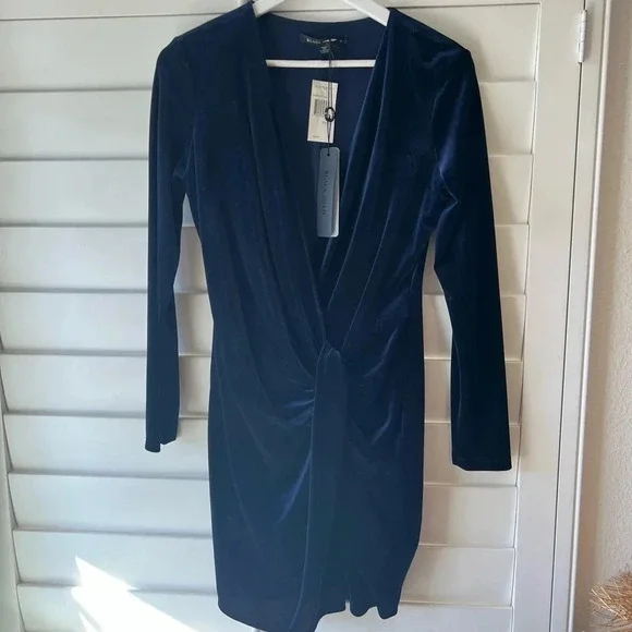 BLACK HALO NWT Lara Navy Blue Velvet Twist Mini Dress - Picture 7 of 12